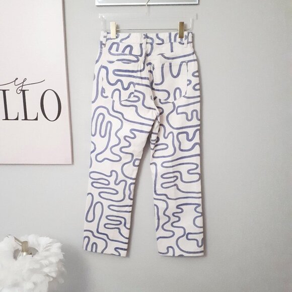 NWOT Zara beige cream & purple swirl graffiti printed straight high waist jeans - Picture 10 of 10